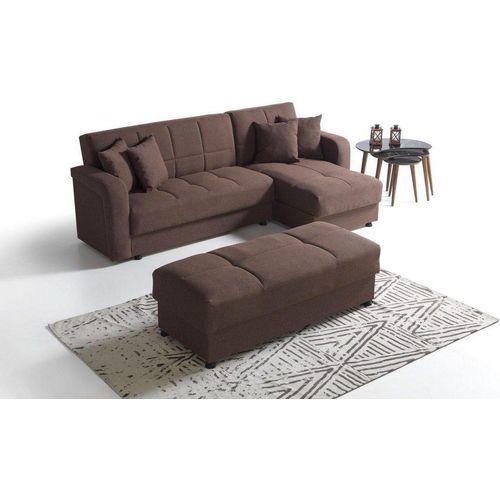 Wohnzimmer Ecksofa L-Form Luxus + Hocker JVmoebel