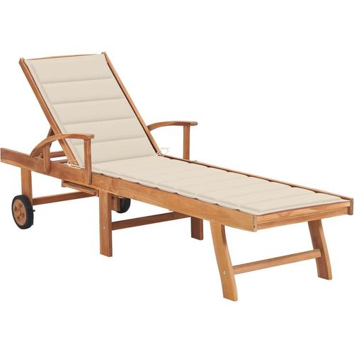Sonnenliege mit Auflage Creme Massivholz Teak