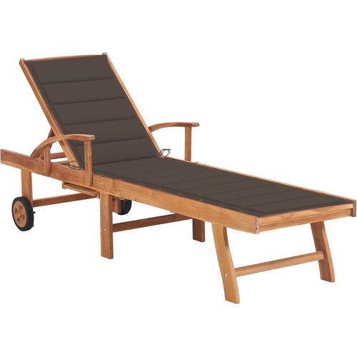 Sonnenliege mit Auflage Taupe Massivholz Teak