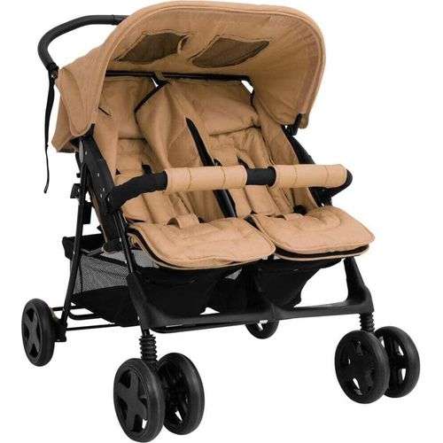 Zwillingskinderwagen Taupe Stahl
