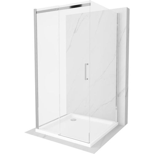 Mexen Omega Duschabtrennung, 3-wändig, einziehbar 100 x 100 cm, transparent, chrom + Duschwanne Flat - 825-100-100-01-00-3s-4010