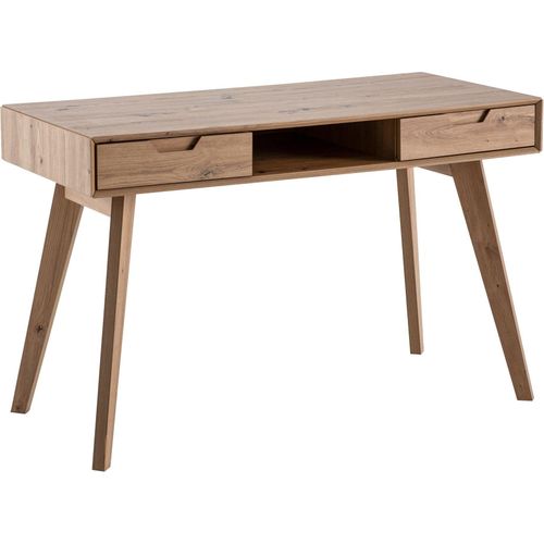 Schreibtisch 120x55x77 cm Eiche Nachbildung mit Stauraum, Design Bürotisch Skandinavisch mit Schubladen, HomeOffice Laptoptisch Computertisch Arbeitszimmer mit Massivholzbeine