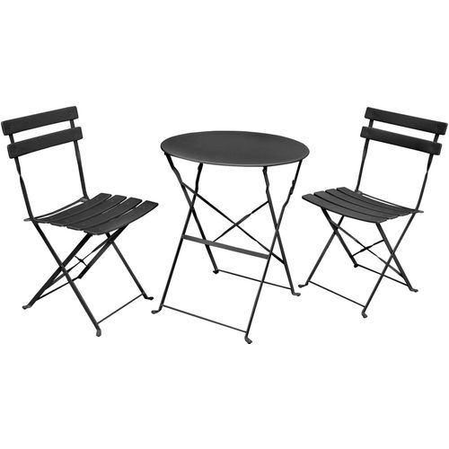 Möbelset ORION für Balkon: Runder Tisch & 2 Stühle in elegantem Schwarz