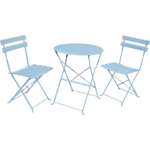Möbelset ORION für Balkon: Runder Tisch & 2 Stühle in stilvollem Blau