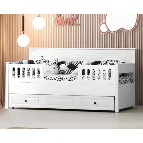 Kinderbett Holzbett Funktionsbett Ausziehbares Holz Weiß JVmoebel