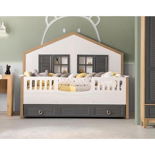 Kinderbett Kinderzimmer Bettgestelle Grau Holz JVmoebel