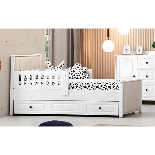 Kinderbett Holzbett Funktionsbett Ausziehares Bett 200 Holz Weiß JVmoebel