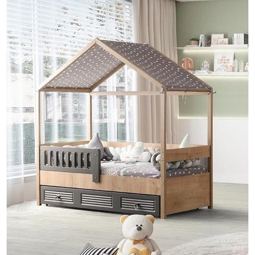 Kinderbett 200 cm HolzBett Kinderzimmer Grau Bettgestelle JVmoebel