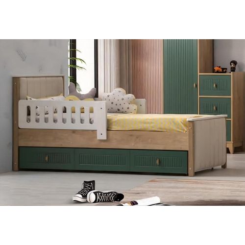 Kinderbett 200 cm Jugendbett Holz Kinderzimmer Stoff Modern JVmoebel