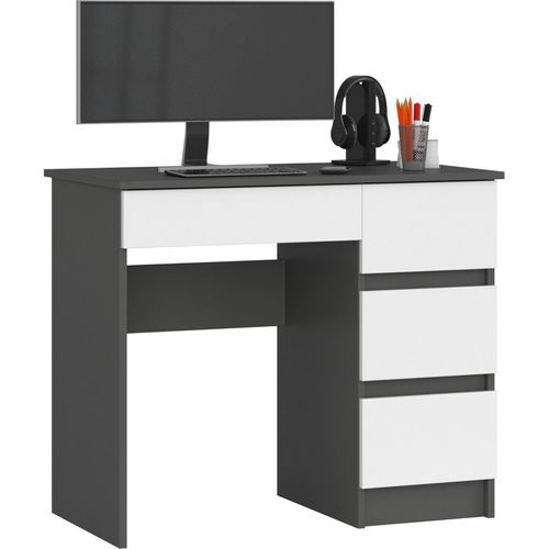 Schreibtisch AKORD A7 Graphitgrau mit 4 Schubladen Front Weiß B90 x H77 x T50 cm