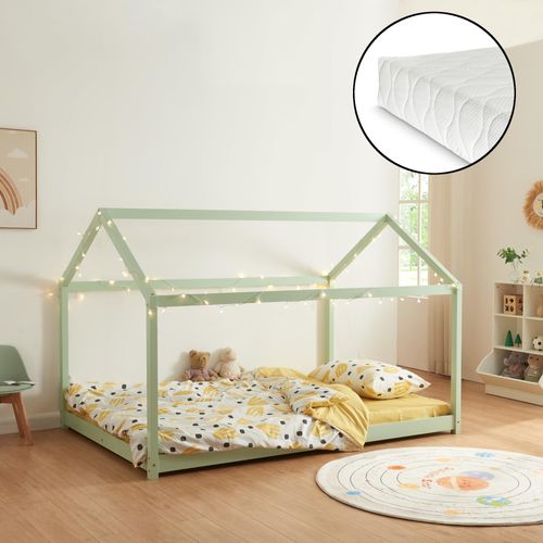 Kinderbett 'Cerro' Hausbett mit Matratze 140x200cm Mintgrün