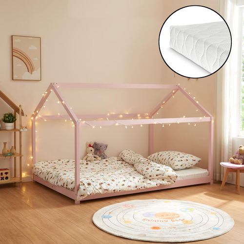 Kinderbett 'Cerro' Hausbett mit Matratze 120x200cm Rosa