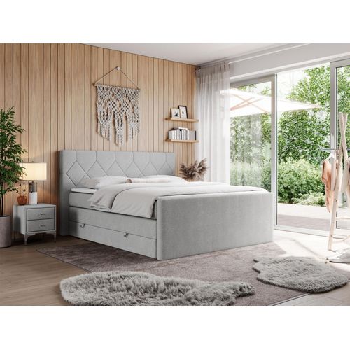 Boxspringbett mit Doppelmatratzen, zwei Bettkästen, Topper, fur Schlafzimmer - KING EIGAR - 180x200cm - Hellgrau - H4