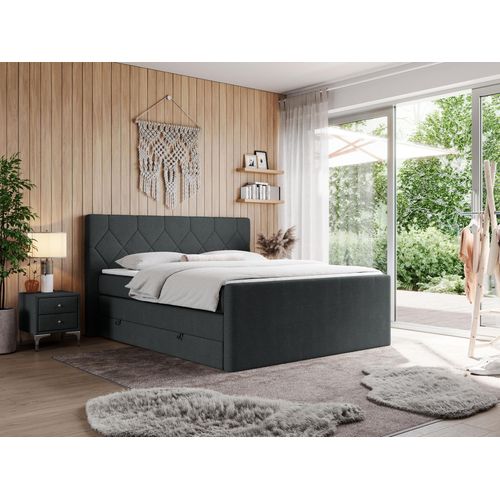 Boxspringbett mit Doppelmatratzen, zwei Bettkästen, Topper, fur Schlafzimmer - KING EIGAR - 120x200cm - Dunkelgrau - H3