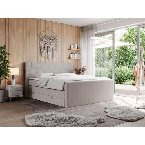 Boxspringbett mit Doppelmatratzen, zwei Bettkästen, Topper, fur Schlafzimmer - KING EIGAR - 140x200cm - Beige - H4