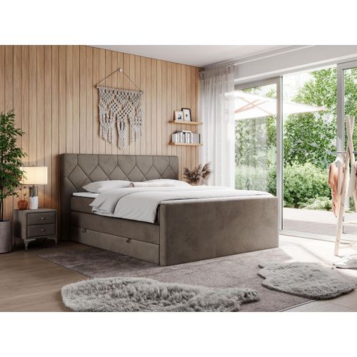 Boxspringbett mit Doppelmatratzen, zwei Bettkästen, Topper, fur Schlafzimmer - KING EIGAR - 140x200cm - Braun - H3