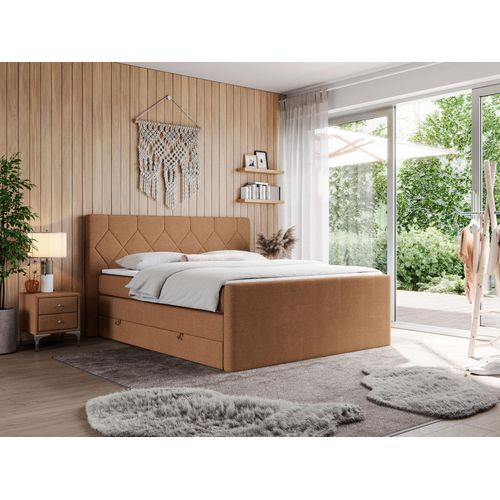 Boxspringbett mit Doppelmatratzen, zwei Bettkästen, Topper, fur Schlafzimmer - KING EIGAR - 180x200cm - Orange - H4