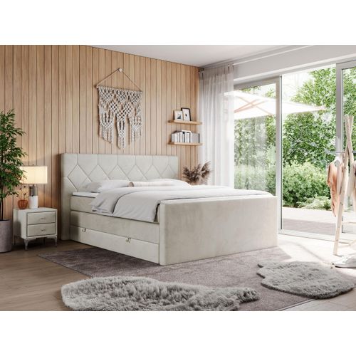 Boxspringbett mit Doppelmatratzen, zwei Bettkästen, Topper, fur Schlafzimmer - KING EIGAR - 200x200cm - Beige - H4