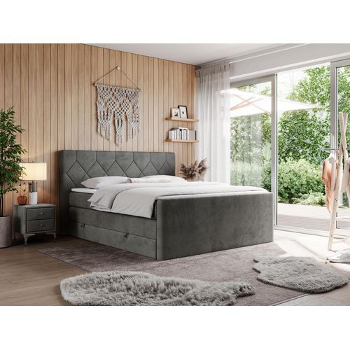 Boxspringbett mit Doppelmatratzen, zwei Bettkästen, Topper, fur Schlafzimmer - KING EIGAR - 180x200cm - Dunkelgrau - H3