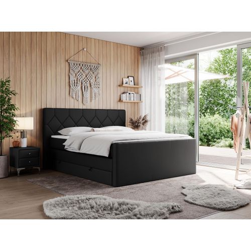 Boxspringbett mit Doppelmatratzen, zwei Bettkästen, Topper, fur Schlafzimmer - KING EIGAR - 120x200cm - Schwarz - H4