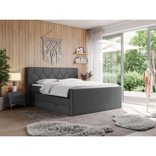 Boxspringbett mit Doppelmatratzen, zwei Bettkästen, Topper, fur Schlafzimmer - KING EIGAR - 200x200cm - Dunkelgrau - H4