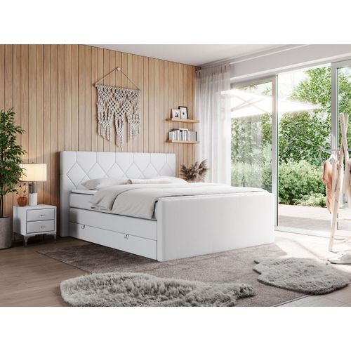 Boxspringbett mit Doppelmatratzen, zwei Bettkästen, Topper, fur Schlafzimmer - KING EIGAR - 160x200cm - Weiß - H3