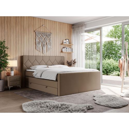 Boxspringbett mit Doppelmatratzen, zwei Bettkästen, Topper, fur Schlafzimmer - KING EIGAR - 180x200cm - Braun - H4