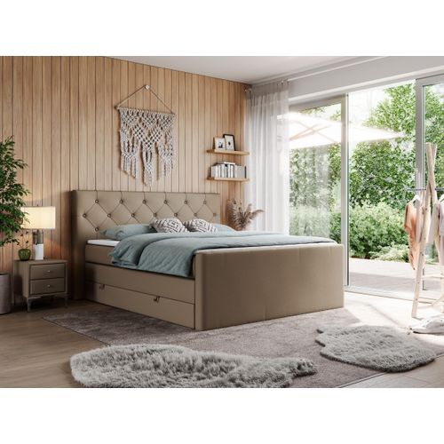 Doppelbett mit Multipocket-Matratze und Topper, boxspringbett mit Bettkästen - KING VELEN - 200x200cm - Braun - H3