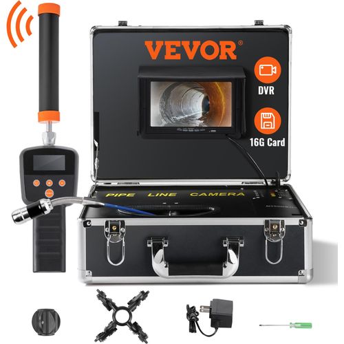 VEVOR Kanalkamera mit 512-Hz-Ortung, 40 m, 17,8 cm Rohrinspektionskamera mit DVR-Funktion, IP68-Kamera mit 12 einstellbaren LEDs, einer 16-GB-SD-Karte für Abwasserleitungen, Haus, Kanalabflussrohre