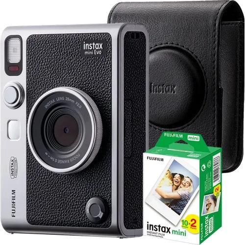 Fujifilm Instax Mini Evo Set – Sofortbildkamera (Schwarz) mit Tasche & 2x10 Instax Mini Filmen – Hybridkamera mit LCD, Bluetooth & 100 Filtereffekten