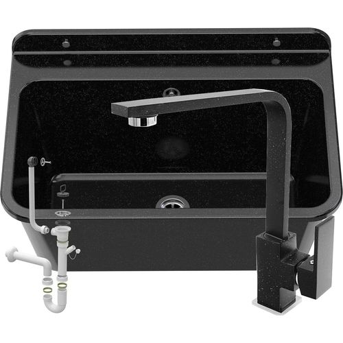 Granitan | Ausgussbecken LARGE - schwarz - Chemikalienbeständig - Ideal für Werkstatt und Garten
