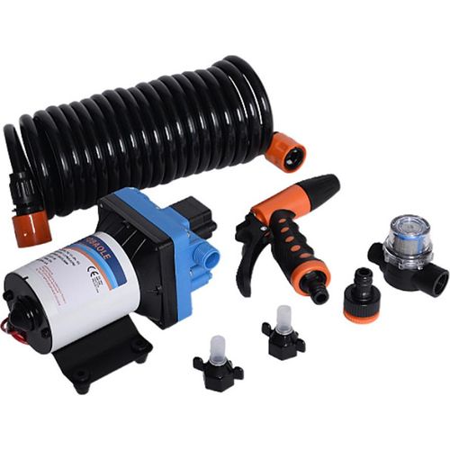 Wasserpumpen-Set, 20 l, Durchflussrate, 24 V, 5,5 GPM, tragbares Membranpumpen-Booster-Set, 6 m/20 Fuss, UV-bestaendiger Schlauch, verstellbare Duese, Spritzpistole 70 PSI/4,8 bar mit Druckschalter fuer die Reinigung von Privatkuechen, Balkonen, Autos waschen