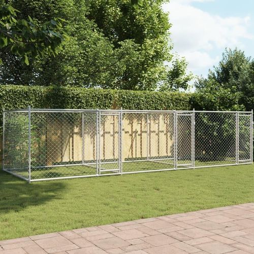Hundezwinger mit Türen Grau 6x2x1,5 m Verzinkter Stahl