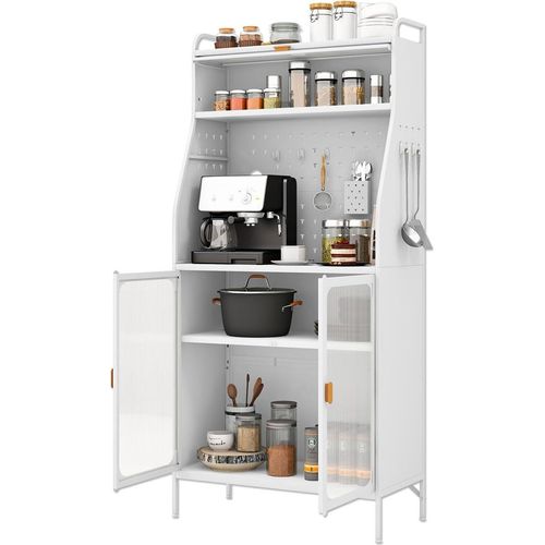 KOMFOTTEU Küchenschrank Vorratsschrank, Speiseschrank Küchenbuffet mit Glasstüren, Steckbrett & verstellbarem Regal, Buffetschrank, Weiß