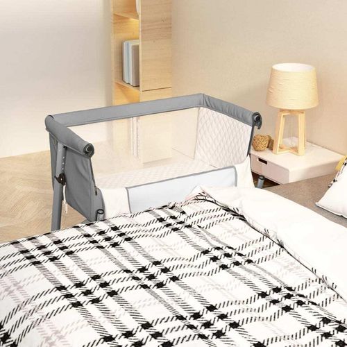 vidaXL Babybett mit Matratze Hellgrau Leinenstoff - Babybett Mit Matratze - Babybetten Mit Matratzen - Babybett - Babybettchen
