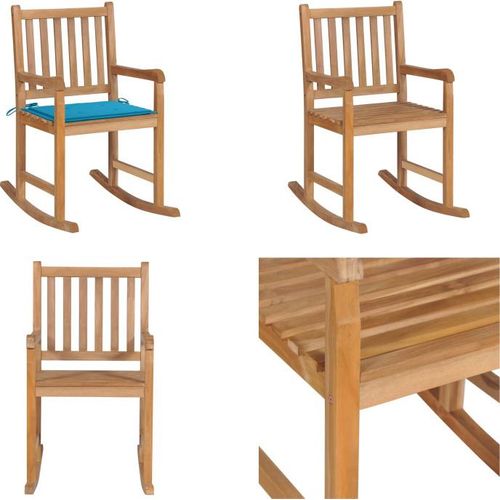 vidaXL Schaukelstuhl mit Blauem Kissen Massivholz Teak - Schaukelstuhl - Schaukelstühle - Garten-Schaukelstuhl - Garten-Schaukelstühle