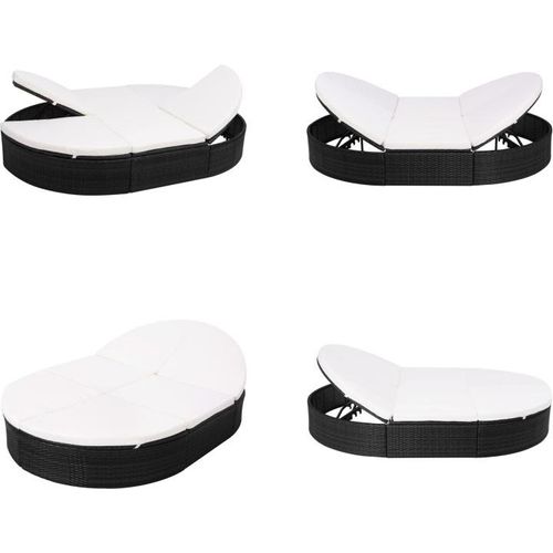 vidaXL Outdoor Loungebett mit Kissen Poly Rattan Schwarz - Sonnenliege - Sonnenliegen - Sonneninsel - Sonneninseln