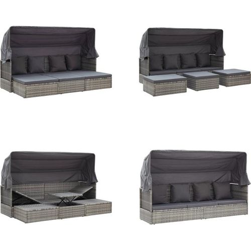 vidaXL Garten Sonneninsel mit Dach Grautöne Poly Rattan - Sonneninsel - Sonneninseln - Garten Sonneninsel - Garten Loungebett