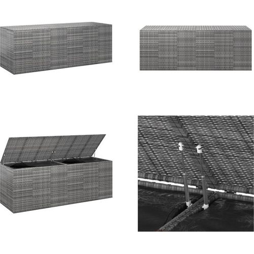 vidaXL Garten Kissenbox PE Rattan 291x100,5x104 cm Grau - Kissenbox - Kissenboxen - PE-Rattan-Kissenbox - Aufbewahrungsbox