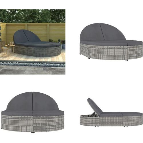 vidaXL Doppel Sonnenliege mit Kissen Poly Rattan Grau - Sonnenliege - Sonnenliegen - Sonneninsel - Sonneninseln