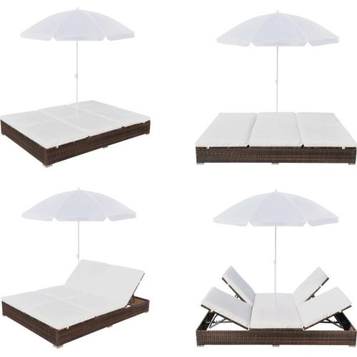 vidaXL Outdoor Loungebett mit Sonnenschirm Poly Rattan Braun - Sonnenliege - Sonnenliegen - Liegestuhl - Liegestühle
