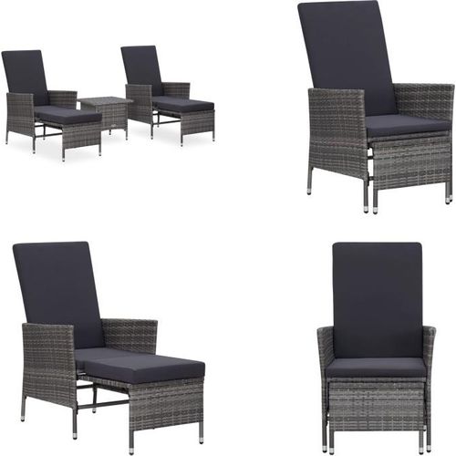 vidaXL 3 tlg. Garten Lounge Set mit Kissen Poly Rattan Grau - Garten-Lounge-Set - Gartenlounge-Set - Gartenmöbel-Set - Loungemöbel-Set