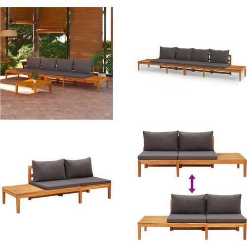 vidaXL Gartenbänke mit dunkelgrauen Kissen 2 Stk. Akazienholz - Gartenbank - Gartenbänke - Holzbank - Außenbank