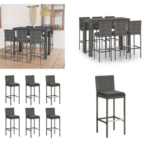 vidaXL 7 tlg. Garten Bar Set mit Anthrazit Kissen Poly Rattan - Bar-Set - Bar-Sets - Bartisch Und Barhocker - Bartisch