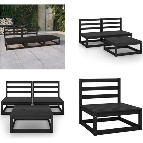 vidaXL 3 tlg. Garten Lounge Set Schwarz Massivholz Kiefer - Garten-Lounge-Set - Garten-Lounge-Sets - Holz-Loungemöbel - Holz-Gartenmöbel
