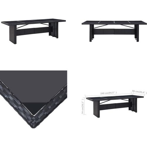 vidaXL Gartentisch Schwarz 240x90x74 cm Poly Rattan und Glas - Gartentisch - Gartentische - Esstisch - Esstische