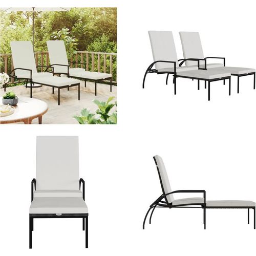 vidaXL Sonnenliegen 2 Stk. mit Fußhocker PE Rattan Braun - Sonnenliege - Sonnenliegen - Chaiselongue - Gartenstuhl