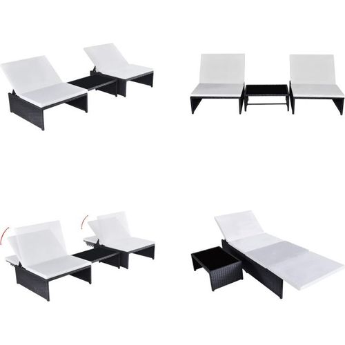vidaXL Sonnenliegen 2 Stk. mit Tisch Poly Rattan Schwarz - Sonnenliege - Sonnenliegen - Hollywoodschaukel - Hollywoodschaukeln