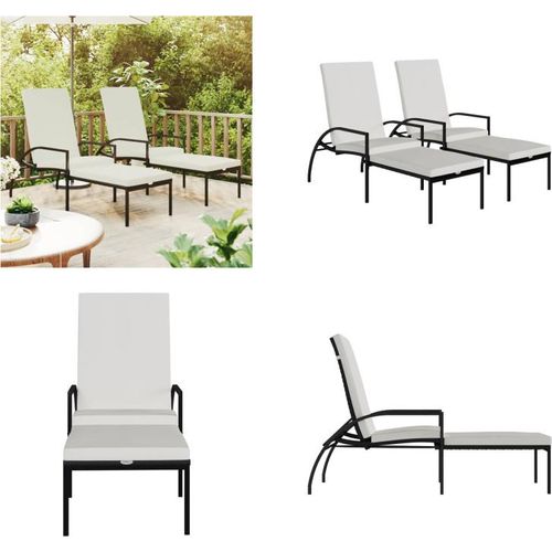 vidaXL Sonnenliegen 2 Stk. mit Fußhocker PE Rattan Schwarz - Sonnenliege - Sonnenliegen - Chaiselongue - Gartenstuhl