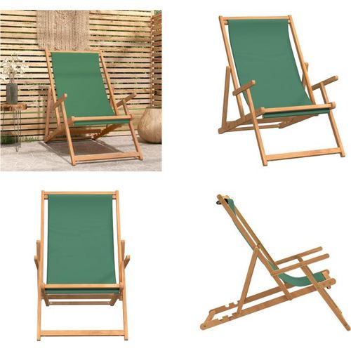 vidaXL Strandstuhl Klappbar Massivholz Teak Grün - Strandstuhl - Strandstühle - Liegestuhl - Liegestühle